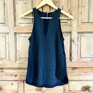 Banana‎ Republic XS Petite Sleeveless Blouse Gray Black Zippered Back Colorblock